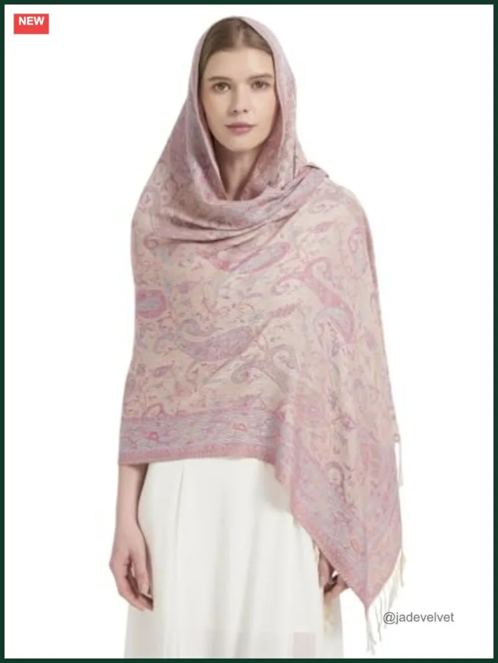 Soft Silky Pashmina Shawl Wrap with Fringes, Lightweight Paisley Scarf